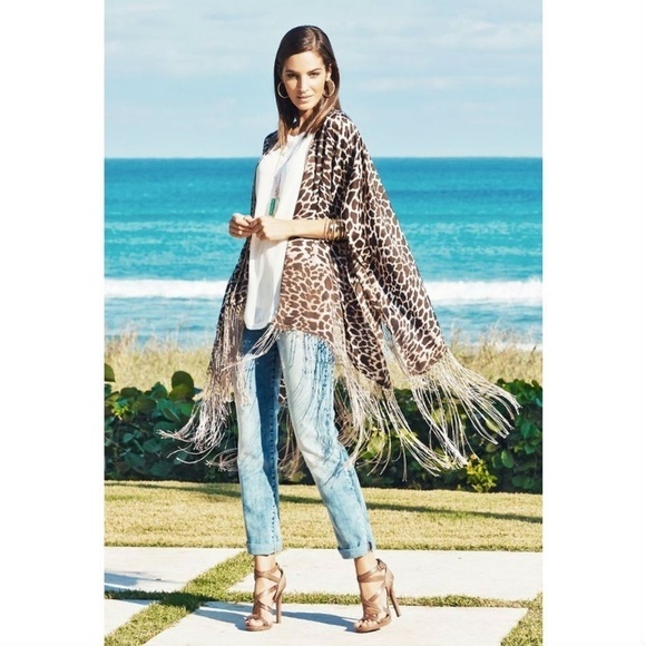 💕VERONICA M💕 Fringe Leopard Print Kimono Medium NWOT - Picture 10 of 13